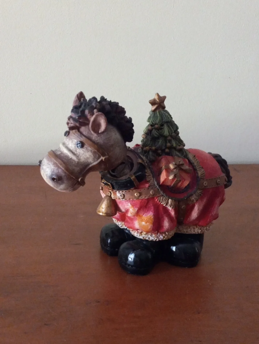 Whimsical Christmas Horse Bobblehead Figurine with Tree & Gift - Holiday Decor